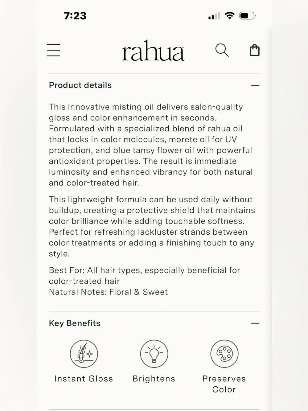 Rahua Color Full Glossing Oil Mist *Unopened*